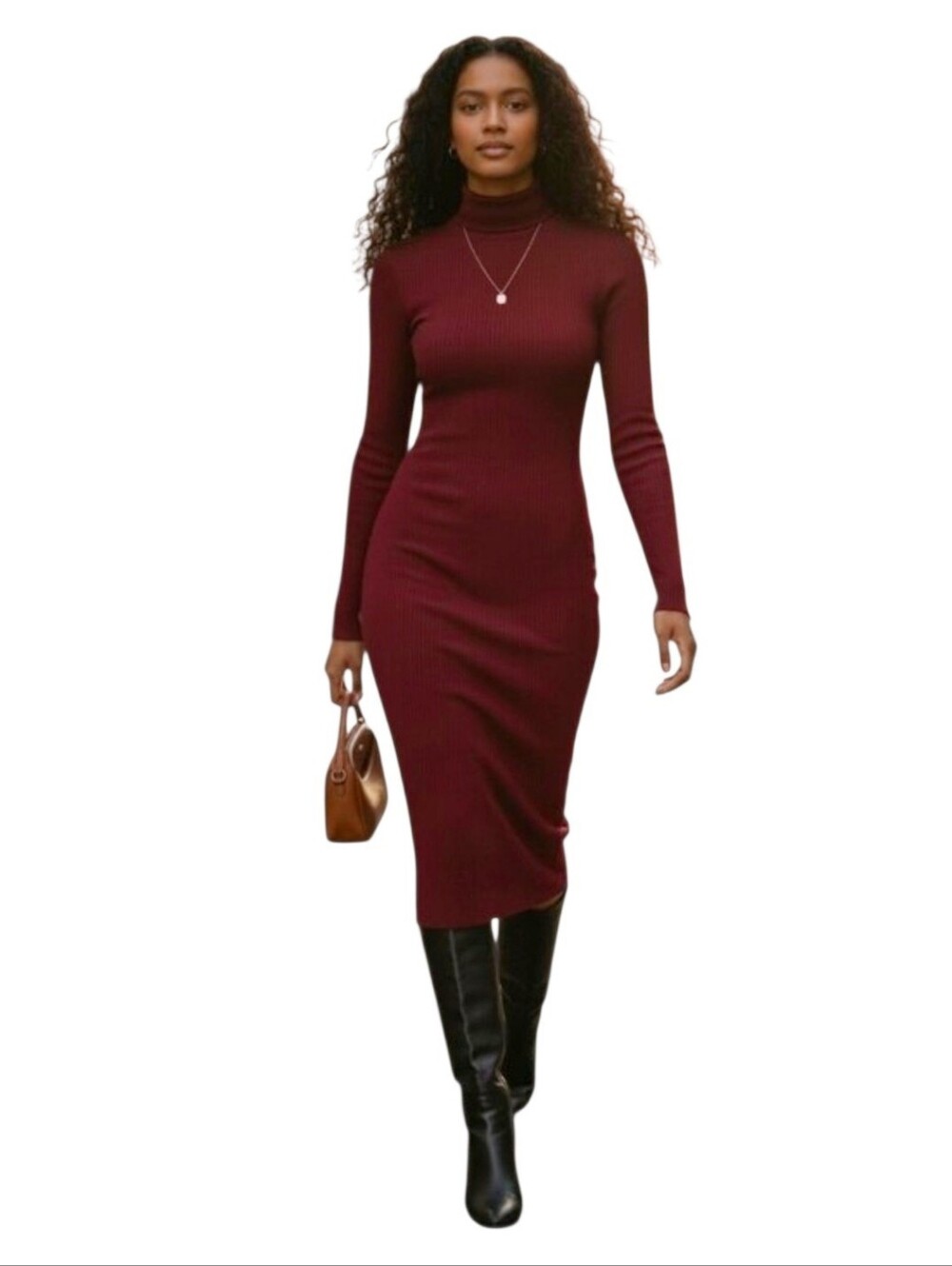 Marine Layer Lexi Mock Neck Ribbed Midi Dress Size Small Wine Burgundy Pullover